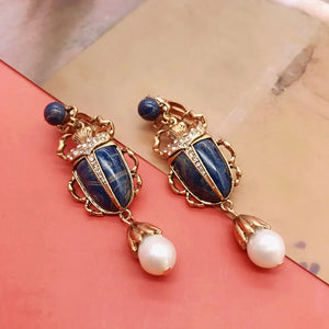 Pearl Drop Insect Clip Earrings Vintage Retro Jewelry