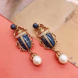 Pearl Drop Insect Clip Earrings Vintage Retro Jewelry