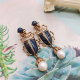 Pearl Drop Insect Clip Earrings Vintage Retro Jewelry