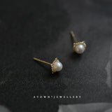 925 Sterling Silver Pearl Stud Earrings Little