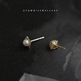 925 Sterling Silver Pearl Stud Earrings Little