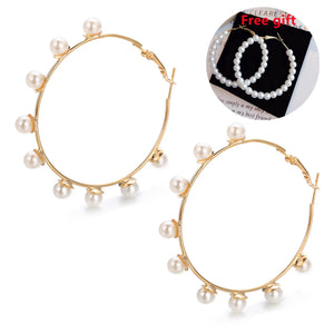 Big Circle Retro Pearl Earrings for Europe and America