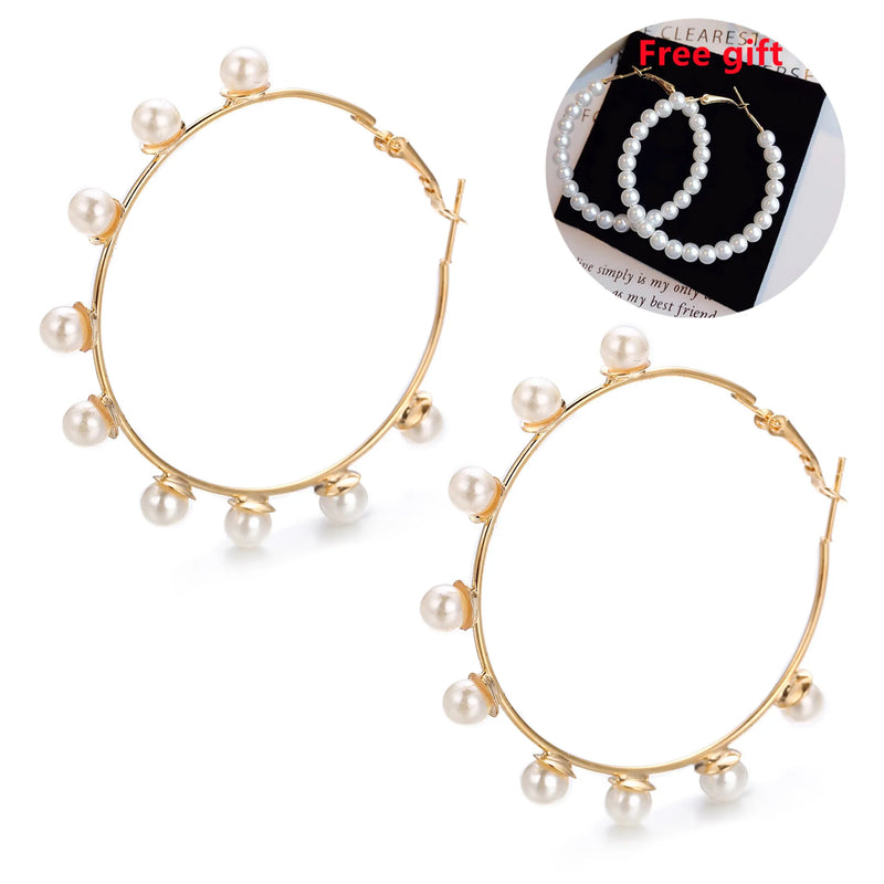 Big Circle Retro Pearl Earrings for Europe and America