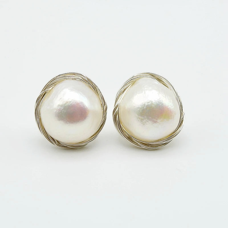 Baroque Pearl Silver Braided Earrings Ladies Earrings