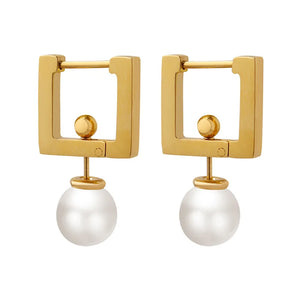 Pearl Earrings Stainless Steel Hoop for Women