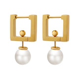 Pearl Earrings Stainless Steel Hoop for Women