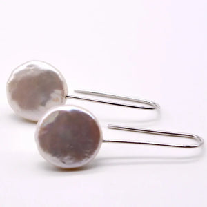 Baroque Pearl Drop Earrings Silver Coin Fish Hook Women's Earrings