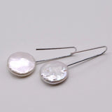 Baroque Pearl Drop Earrings Silver Coin Fish Hook Women's Earrings
