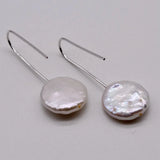 Baroque Pearl Drop Earrings Silver Coin Fish Hook Women's Earrings