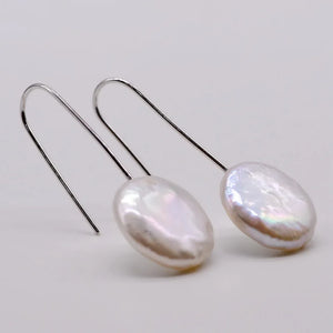 Baroque Pearl Drop Earrings Silver Coin Fish Hook Women's Earrings