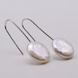 Baroque Pearl Drop Earrings Silver Coin Fish Hook Women's Earrings