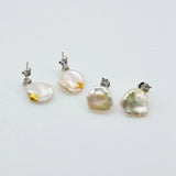 Baroque Pearl Silver Stud Earrings Natural Zirconia Women Flat Stud Earrings