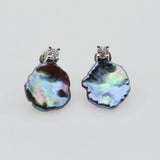 Baroque Pearl Silver Stud Earrings Natural Zirconia Women Flat Stud Earrings