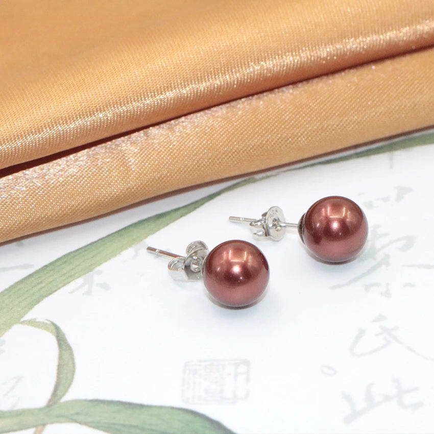Multicolor Shell Pearl Stud Earrings Set - 7 Pairs 8mm, Women's Jewelry Gift