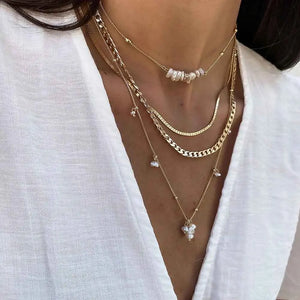 Pearl Vintage Multilayer Snake Chain Chokers Necklaces for Women Bead Necklace