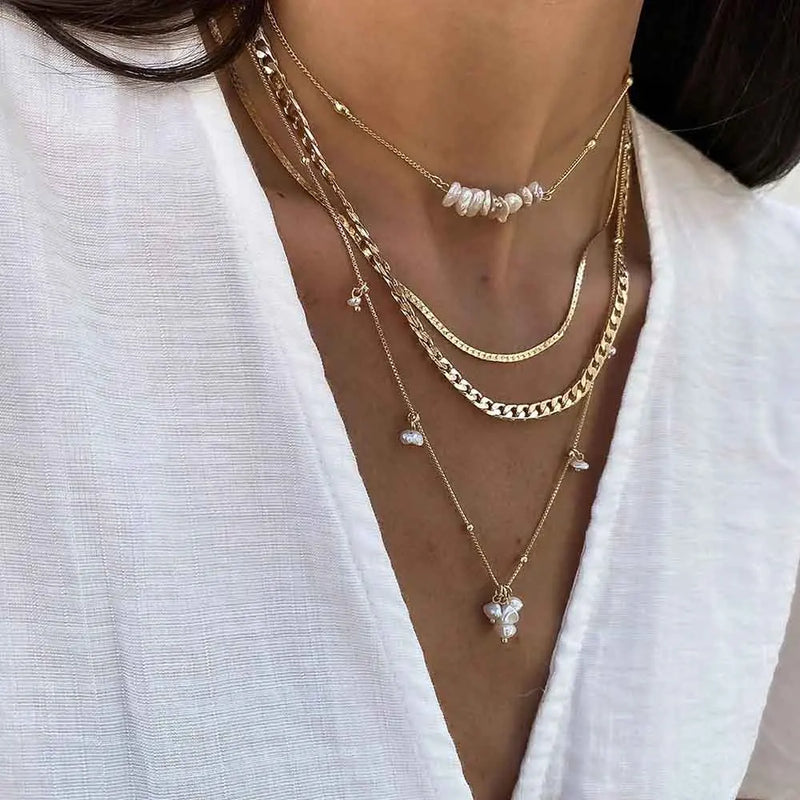 Pearl Vintage Multilayer Snake Chain Chokers Necklaces for Women Bead Necklace