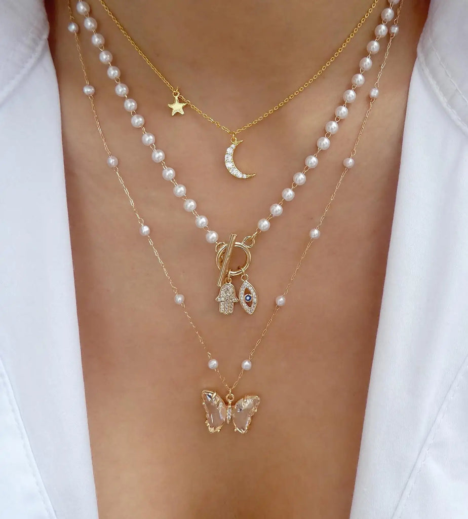 Pearl Vintage Multilayer Snake Chain Chokers Necklaces for Women Bead Necklace