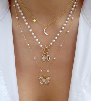 Pearl Vintage Multilayer Snake Chain Chokers Necklaces for Women Bead Necklace