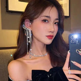 Pearl Tassel Earrings Geometric Style