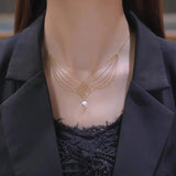 Pearl Fishtail Metal Lace Necklace Adjustable Size 76P0