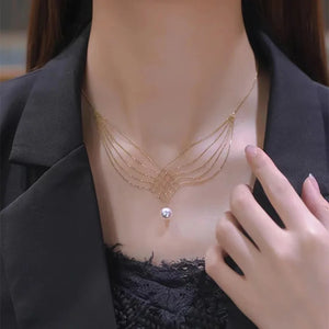 Pearl Fishtail Metal Lace Necklace Adjustable Size 76P0