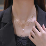 Pearl Fishtail Metal Lace Necklace Adjustable Size 76P0