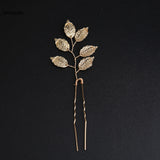 Pearl Flower Hairpin Side Comb Golden Leaf Shaped Alloy Tiaras