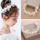 Pearl Flower Headband Bridal Headdress Wedding Crown