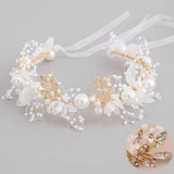 Pearl Flower Wreath Headband Bridal Crown Hair Headdress Bride Garland