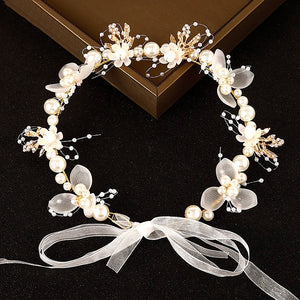 Pearl Flower Wreath Headband Bridal Crown Hair Headdress Bride Garland