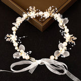 Pearl Flower Wreath Headband Bridal Crown Hair Headdress Bride Garland