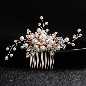 Pearl Hair Comb Golden Tiaras Wedding Hair Accessories For Women