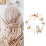 Pearl Hair Comb Golden Tiaras Wedding Hair Accessories For Women