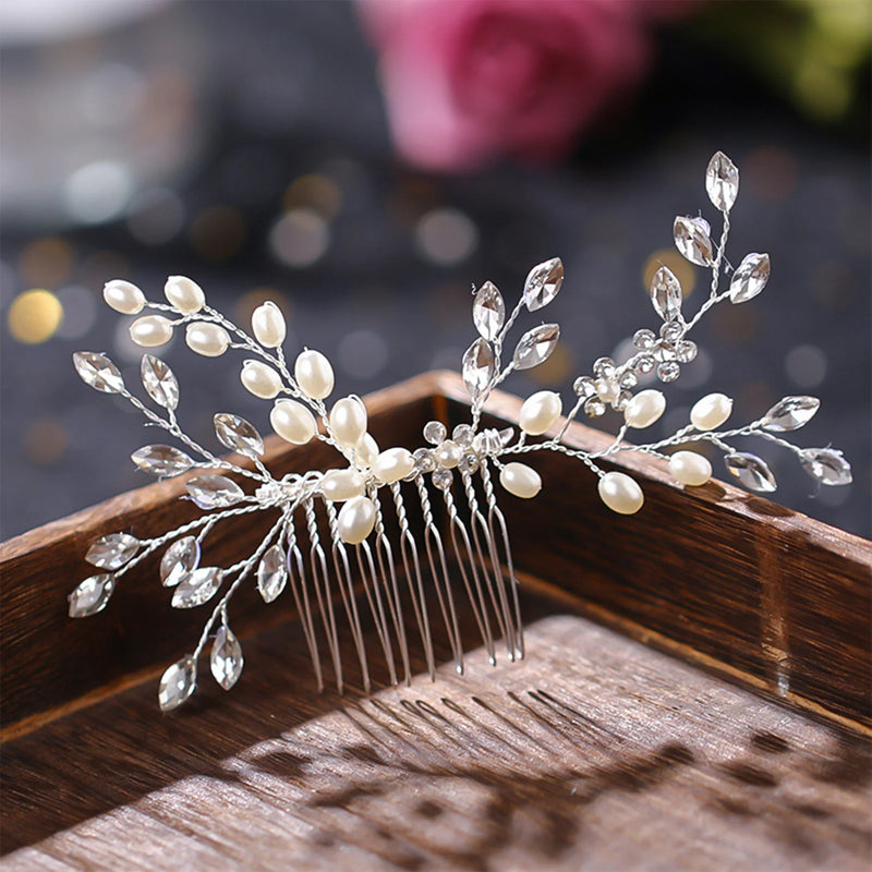 Silver Pearl Crystal Hairpin Wedding Bridal Hair Ornament