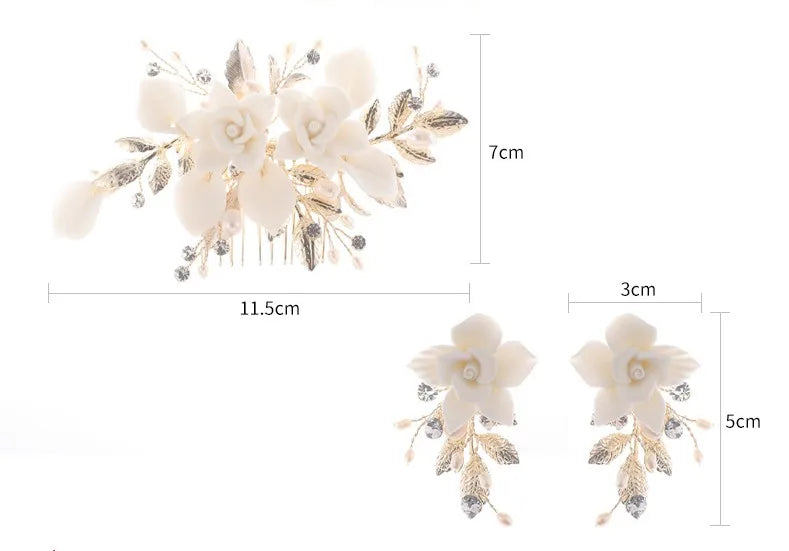 Pearl Hair Jewelry Bridal Comb Porcelain Flower Wedding Accessories Leaf