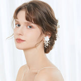 Pearl Hair Jewelry Bridal Comb Porcelain Flower Wedding Accessories Leaf