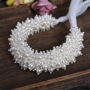 Pearl Hairband Ribbon Fairy Wedding Tiaras Headpiece Beaded Girls Party