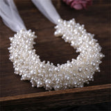 Pearl Hairband Ribbon Fairy Wedding Tiaras Headpiece Beaded Girls Party