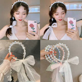 Pearl Hairbands Fabric Ribbon Headband Hoops Bow Wedding Bridal Headwear Bands