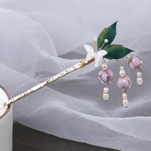 Vintage Rhinestone Leaf Hairpins Hanfu Accessories