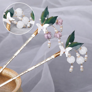 Vintage Rhinestone Leaf Hairpins Hanfu Accessories