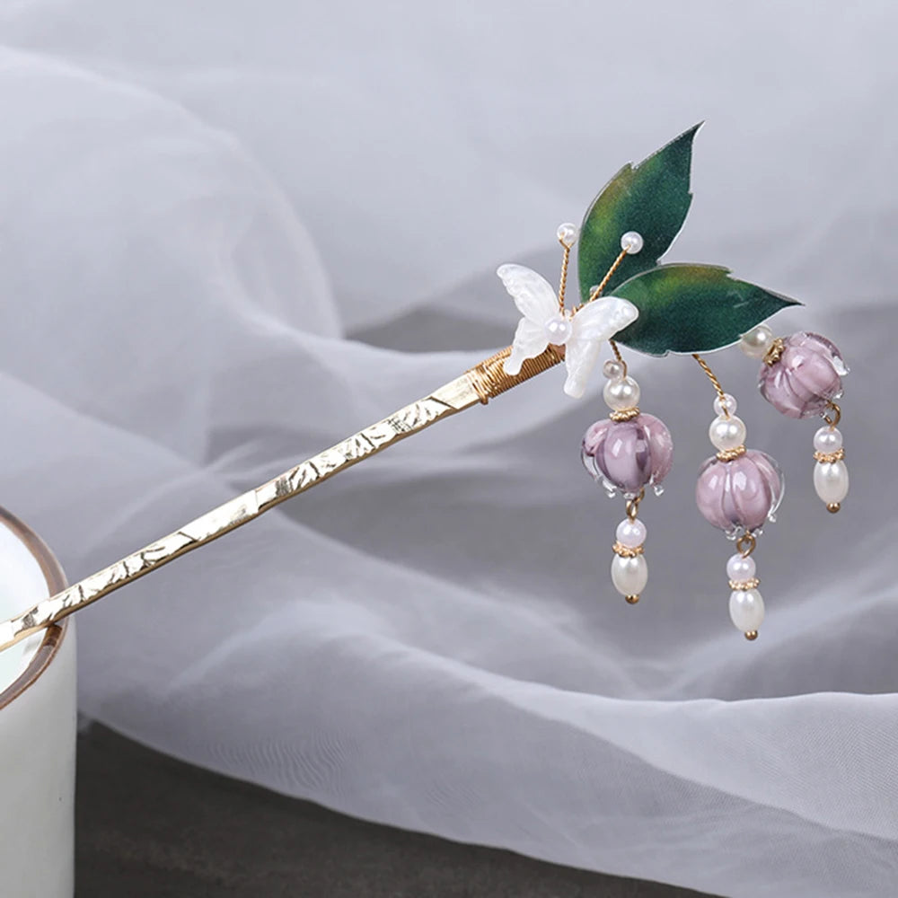 Vintage Rhinestone Leaf Hairpins Hanfu Accessories