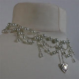 Pearl Heart Locket Layered Necklace Y2K Victorian Cosplay Jewelry