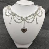 Pearl Heart Locket Layered Necklace Y2K Victorian Cosplay Jewelry
