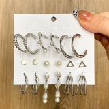Geometric Silver Butterfly Circle Hoop Earrings Set for Women