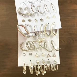 Geometric Silver Butterfly Circle Hoop Earrings Set for Women