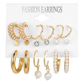 Bohemian Pearl Hoop Earrings Retro 6-Piece Set