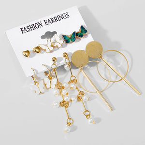 Bohemian Pearl Hoop Earrings Retro 6-Piece Set