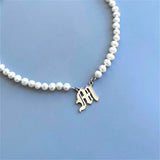 Pearl Initial Necklace Personalized Stainless Steel Letter Choker