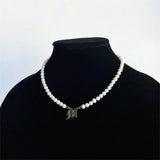 Pearl Initial Necklace Personalized Stainless Steel Letter Choker